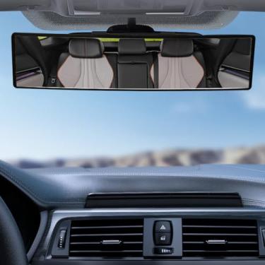 Imagem de Tuxihapp Espelho retrovisor panorâmico para carro - Espelho convexo amplo angular com clipe interno de carro de 29 cm para reduzir o ponto cego - Espelhos retrovisores antirreflexo de amplo alcance
