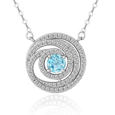Imagem de Colar de água-marinha circular para mulheres - diamante delicado elegante pingente de pedra preciosa de cristal natural, perfeito exclusivo aniversário especial namoro aniversário chá de panela, joia