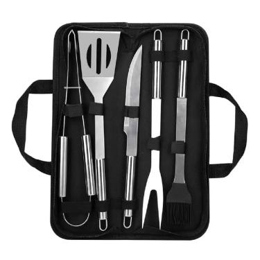 Imagem de Kit Conjunto Churrasco Aço Inox Maleta 5 Peças Presente