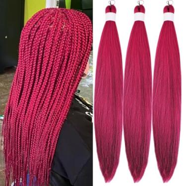 Imagem de Gozill Cabelo trançado vermelho pré-esticado rosa escuro Kanekalon trançado Ez sem nó cor de cabelo trançado hipoalergênico 66 cm rosa escuro