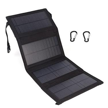 Imagem de Luqeeg 20W USB Painel Solar Dobrável Carregador Policristalino Portátil À Prova D 'Água para Atividades Ao Ar Livre Camping Caminhadas Piquenique (Preto)