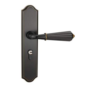 Imagem de Fechaduras de porta de liga de zinco preto com um único punho continental quarto minimalista porta interior lidar de bloqueio de bloqueio de segurança YYDFPIIA (Color : Black yellow retro)