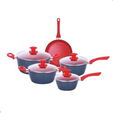 Imagem de Conjunto de Panelas Antiaderente 5 Peças Cerâmica Com Indução Tampa de Vidro 3,7mm