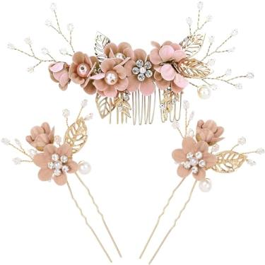 Imagem de Pentes de cabelo de flor de cristal para noivas, presilhas de cabelo vintage, presilhas de strass francês, acessórios de cabelo de flor de pérola para mulheres e meninas (conjunto de 3 unidades)