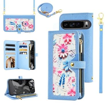 Imagem de Furiet Capa carteira floral para Google Pixel 9 Pro XL/10 Pro XL com alça de pulso/ombro flip com zíper bolsa de couro PU suporte para cartão de identificação de crédito capa de telefone para Pixel9