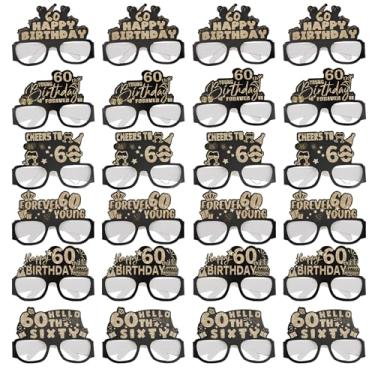 Imagem de Cranviech Presente de aniversário para crianças de 60 anos - 24 peças de óculos de aniversário para decoração de óculos de papel para homens e mulheres, óculos de sol divertidos para decoração de mesa