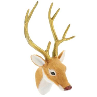 Imagem de SOLUSTRE Decoração de cabeça de alce de simulação, enfeite realista de cabeça de veado falso para festas de Natal, decoração criativa de mesa para escritório em casa, design de rena atraente