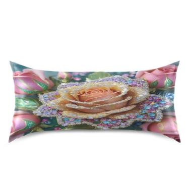 Imagem de ATTX Fronha de almofada rosa com glitter diamante com fecho de envelope para cabelo e pele, macia, respirável, lisa, ambos os lados, capa de almofada de seda refrescante (King 50 cm × 101 cm, 1 peça