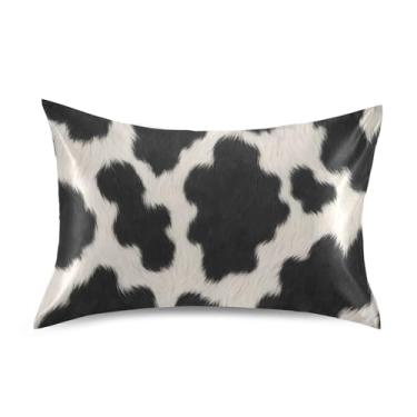 Imagem de Blueangle Fronha de cetim de vaca preta e branca para cabelo e pele, fronha de seda, tamanho padrão (51 x 66 cm) - Capas de almofada de cetim refrescantes com fecho de envelope (871)