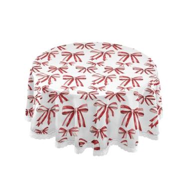 Imagem de SEHANY Toalha de mesa redonda com laço rosa de 152 cm, tecido lavável sem rugas, toalha de mesa decorativa de renda para restaurante, casamento, acampamento, festa de cinco de maio