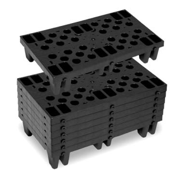 Imagem de ZJS Paletes de plástico, palete de polietileno aninhável com grades respiráveis, palete de plástico leve à prova d'água para armazenamento de porão, armazém de supermercado interno e externo (6 peças