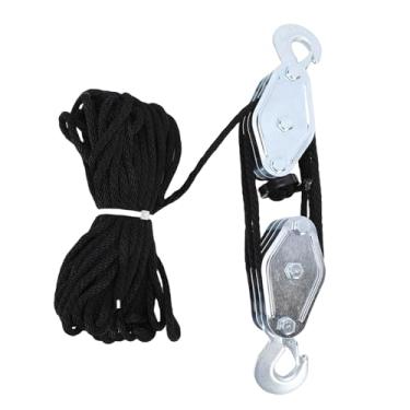 Imagem de Jiawu Polia de Talha de Corda, Polia de Bloqueio e Equipamento Com Gancho de Liga de Zinco Giratório de 270 Graus, Polias Resistentes Bloco Equipamento para (3 rodas, corda de 15 metros, 441 libras)