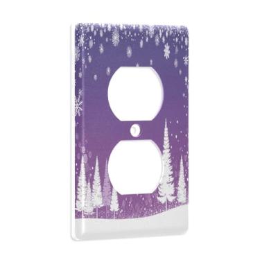 Imagem de Blueangle Placa de parede de tomada dupla para árvores de Natal brancas, tamanho padrão, placas de cobertura de tomada elétrica de 1 gangue para decoração de quarto de escritório em casa, 4,53 x 2,76