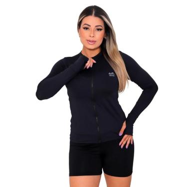 Imagem de Jaqueta Casaco UV Proteção FPU50 Com Zíper Feminino Preto-Feminino