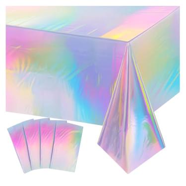 Imagem de Shimmer Anna Shine Toalha de mesa de plástico iridescente, pacote com 4, decorações de festa para aniversário, chá de bebê, celebrações de despedida de solteira (laser iridescente)