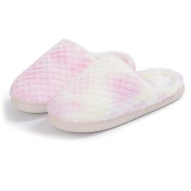 Imagem de Pantufas femininas Tie-dye fofas quentes de inverno antiderrapantes espessas para casa, Rosa (cada par é único), 6-7