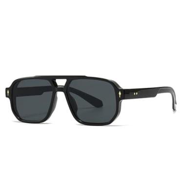 Imagem de Óculos de Sol Feminino com Ponte Dupla, Lentes Gradientes, Proteção UV400, Rebites, Ideal para Esportes ao Ar Livre, Corrida e Ciclismo, nas Cores Preto e Cinza.