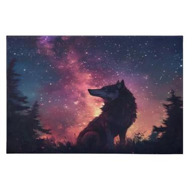 Imagem de CEBUGI Tapete de área 60 x 90 cm macio lavável tapete antiderrapante com suporte de borracha tapetes de área de lobo estrelado para sala de estar, quarto, decoração de casa