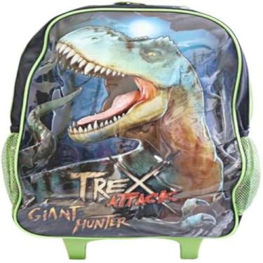 Imagem de Mochila infantil dinossauro com rodinhas para criancas, estampada e divertida,azul.