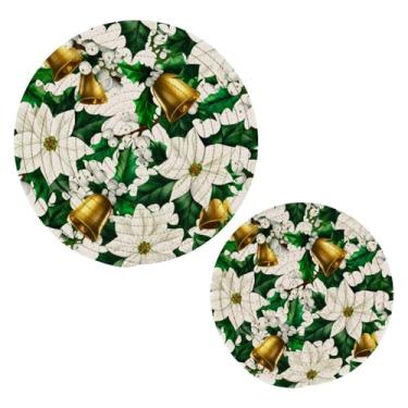 Imagem de Wassud Conjunto elegante de sinos com flores para pratos quentes, suportes de panela redondos, almofadas quentes de algodão, porta-copos elegantes, decoração de cozinha e acessórios, 2 peças