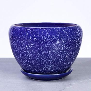 Imagem de uhyOHF Vaso de flores de cerâmica, planta verde, vaso de flores carnudas criativo, estilo chinês, extragrande, verde, orquídea, bonsai, varanda, vaso de suculentas com bandeja (azul-claro - 17,5 x 12