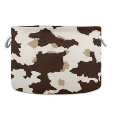 Imagem de WELLDAY Cesta de corda de algodão marrom branco textura de couro de bebê cesta de lavanderia para sala de estar, lavanderia, berçário, travesseiros, decoração de casa