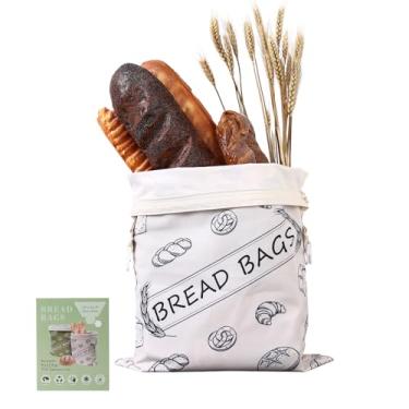 Imagem de Byguan Sacos de pão reutilizáveis de cera de abelha para pão de fermento caseiro grande 33 x 40 cm, protetor de pão de algodão natural durável com zíper para manter fresco, branco