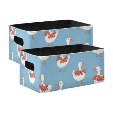 Imagem de xigua Conjunto de 2 caixas de armazenamento de patos brancos, cubo de armazenamento dobrável, organizador de cestas de armazenamento para brinquedos, livros, prateleiras, armário, lavanderia, berçário