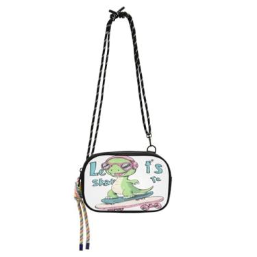 Imagem de STAYTOP Dinossauros jogando skate pequena bolsa transversal bolsa celular carteira para mulheres e homens, mini bolsa de viagem - dinossauros jogando skate