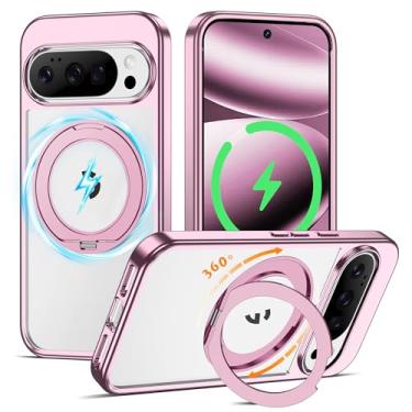 Imagem de AmoraAqua Compatível com capa transparente para Google Pixel 9 Pro XL/Google Pixel 10 Pro XL de 6,8 polegadas com suporte magnético de 360° [compatível com Mag-Safe], capa de telefone revestida em