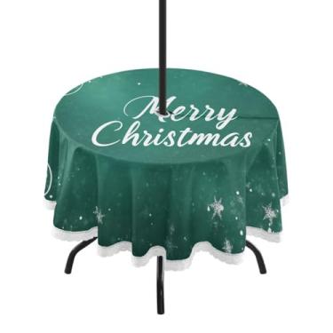 Imagem de CEBUGI Toalha de mesa redonda para uso ao ar livre, fundo natalino, impermeável, com furo Umberlla, capa de mesa lavável para pátio, cozinha, sala de jantar, 152 cm