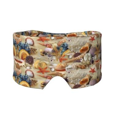 Imagem de Máscara protetora para olhos e orelhas com estampa de estrela do mar, concha e areia, respirável, ajustável, blecaute, confortável