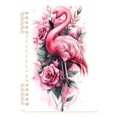 Imagem de Burbuja Caderno Flamingo Roses, papel pautado universitário A5 com 60 folhas, fichário para escritório, 1 pacote