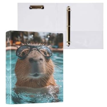 Imagem de STAYTOP Linda capivara para usar óculos, organizador de fichário redondo, fichário de 3 anéis com prancheta (carta A4), fichário fofo para material de escritório escolar