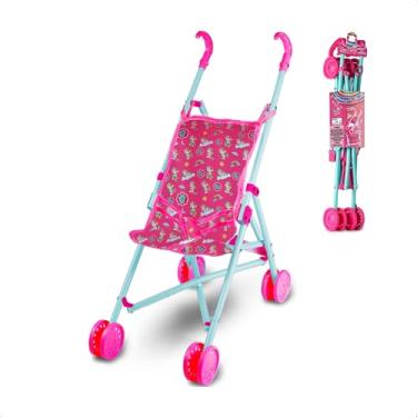 Imagem de Brinquedo Carrinho Boneca Dobrável Tam. M Rosa/Azul Cinto Bonecas Unitário Sortido Polibrinq-7026