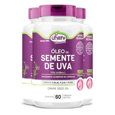 Imagem de Kit 3 Óleo de semente de uva 1200mg Unilife 60 cápsulas