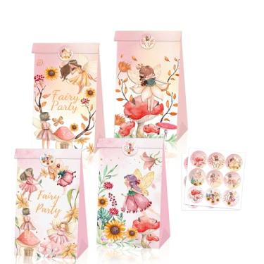 Imagem de 12 unidades de sacos de papel kraft com tema de fadas, cogumelo vermelho, fadas da floresta, presente de doces, sacos de papel kraft, diferentes sacos de papel kraft para casa de fadas, adequado como