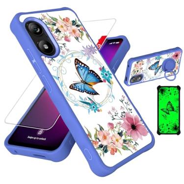 Imagem de jioeuinly Capa para celular Foxx FOXXD A67W compatível com Foxx FOXXD A67W Lite [com protetor de tela de vidro temperado][PC rígido + silicone macio][suporte para anel] [efeito luminoso] YGL-LHD