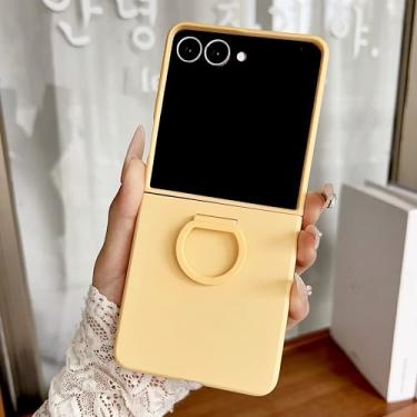 Imagem de Capa rígida de silicone com anel em cores vibrantes e fivela para dedo, para Samsung Z Flip 7 Fe 6 5, com acabamento fosco degradê (para Galaxy Z Flip 5/Amarelo)