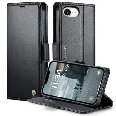 Imagem de owlhold Capa carteira para iPhone 16E flip magnética, bloqueio RFID, 3 porta-cartões, suporte, couro PU moderno, capa de telefone TPU à prova de choque para iPhone 16E 6,1 polegadas - preta