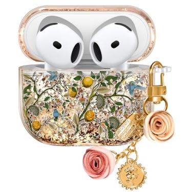 Imagem de Joyleop Capa protetora de silicone rígido para Airpods 4 para Airpods 4ª geração 2024 com design elegante de pássaros e flores para AirPods 4ª geração 2024