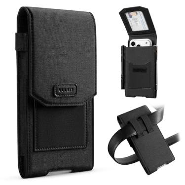 Imagem de VULKIT Coldre para celular compatível com iPhone Series, série Galaxy, Moto, ajuste universal, com janela de identificação e compartimento para caneta, suporte de cinto de telefone de nylon resistente