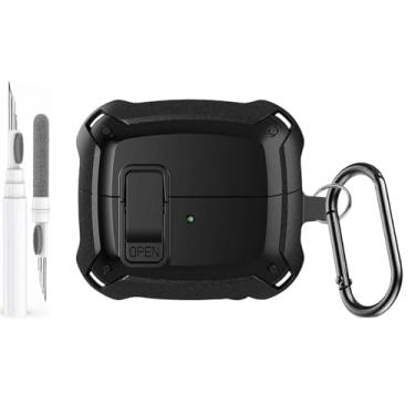 Imagem de Mizi Capa para Samsung Galaxy Buds 3 / Buds 3 Pro 2024 com kit de limpeza, design de proteção rígida à prova de choque, carregamento sem fio e clipe de bloqueio seguro - preta