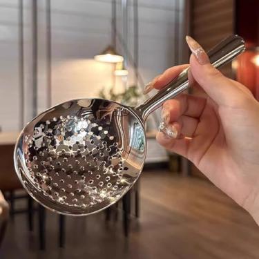 Imagem de Conchas de aço inoxidável de 18,8 cm para servir sopa de arroz, colher de drenagem, cabo com isolamento térmico, utensílios de cozinha para uso diário (escumadeira)