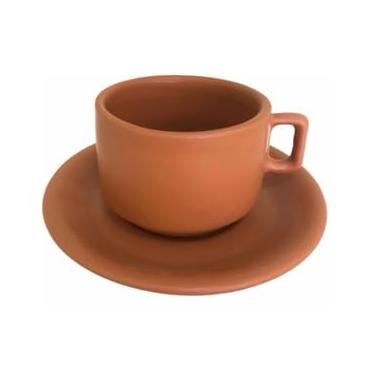 Imagem de Xícara de Chá c/Pires Cerâmica Rústica 200 ml (Terracota)