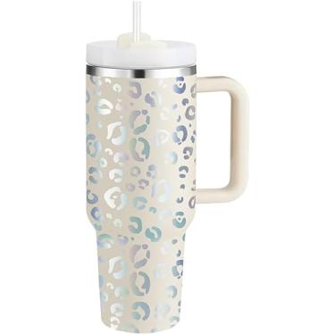 Imagem de Copo Térmico de Aço Inoxidável 1200ml com Alça, Parede Dupla, Tampa com Canudo, Isolamento Térmico, Cilíndrico, Moderno bege claro