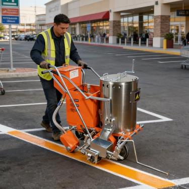 Imagem de Máquina de marcação manual de estrada, decapador de linha de estrada termoplástico com dispensador de contas de vidro para visibilidade noturna, linhas de secagem rápida para pavimento de asfalto