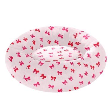 Imagem de SEHANY Cama fofa para cachorro rosquinha de laço rosa removível e lavável pequena cama redonda para gatos cama fofa super macia confortável para animais de estimação com fundo antiderrapante para cães