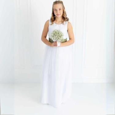 Imagem de Vestido Infantil Longo Branco Faixa E Laço VERDE OLIVA REF4072 - Só Ma
