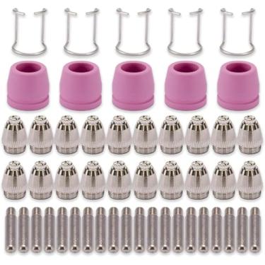 Imagem de Consumíveis de cortador de plasma 50 peças WSD60 AG60 tocha de corte a plasma de arco piloto sem toque WSD-60 acessórios eletrodos pontas de bocais kit de guias adequado para máquina de corte CUT50P
